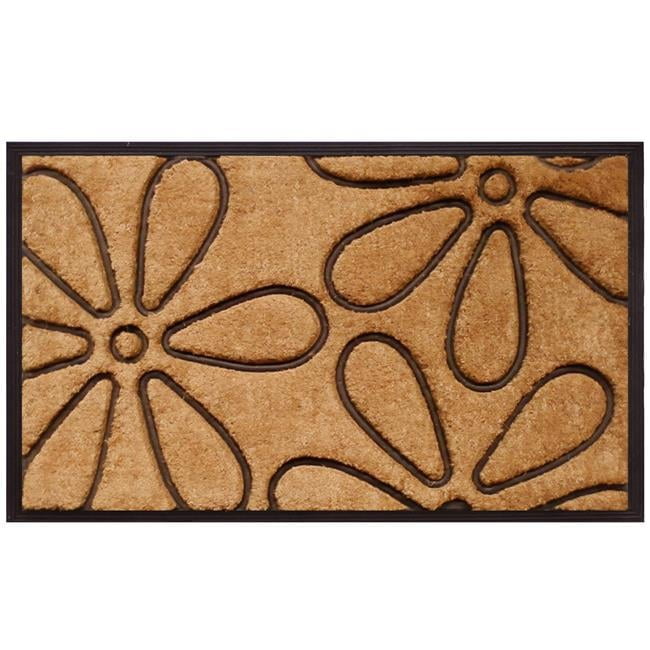 Heavy-Duty Coir and Rubber Outdoor Doormat with Floral Design