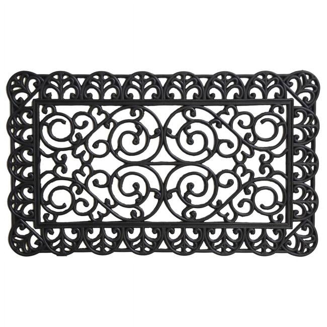 Black Scroll Design Rubber Outdoor Doormat 18" x 30"