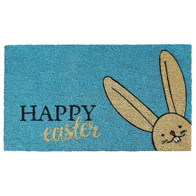 Happy Easter Blue and Beige Coir Outdoor Doormat