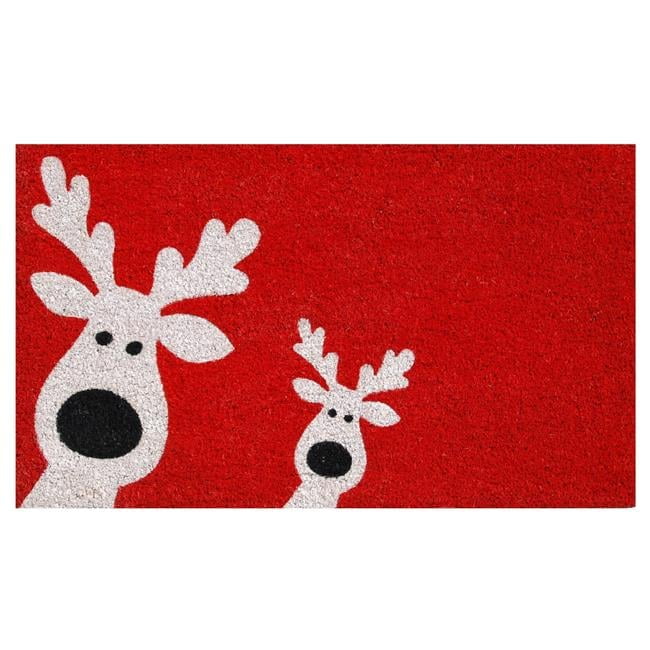 Red and White Coir Christmas Reindeer Outdoor Doormat