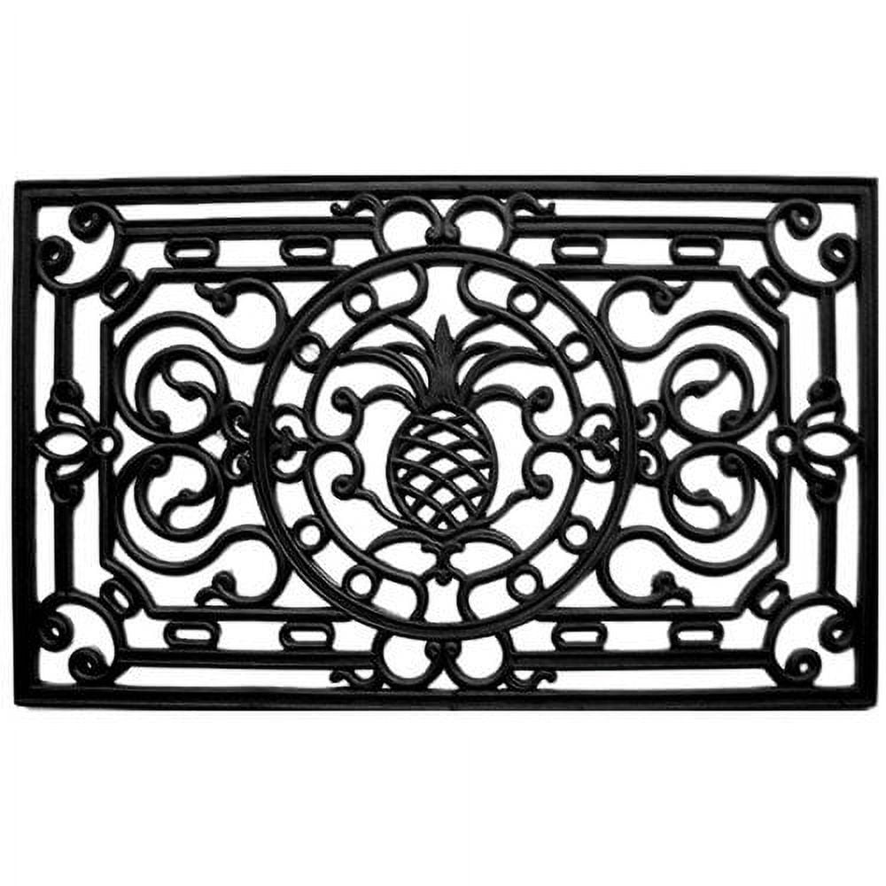 Pineapple Heritage Black Rubber Decorative Doormat 17" x 41"