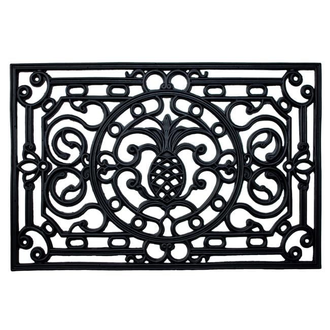 Pineapple Heritage Black Rubber Outdoor Doormat 2' x 3'
