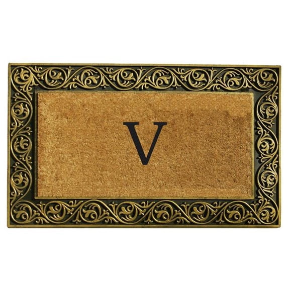 Calloway Mills Prestige Gold Monogram Outdoor Doormat 18" x 30" (Letter V)