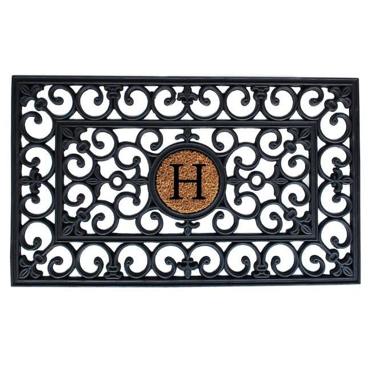 Elegant Monogram 'H' Rubber Doormat 18" x 30" with Coir Insert