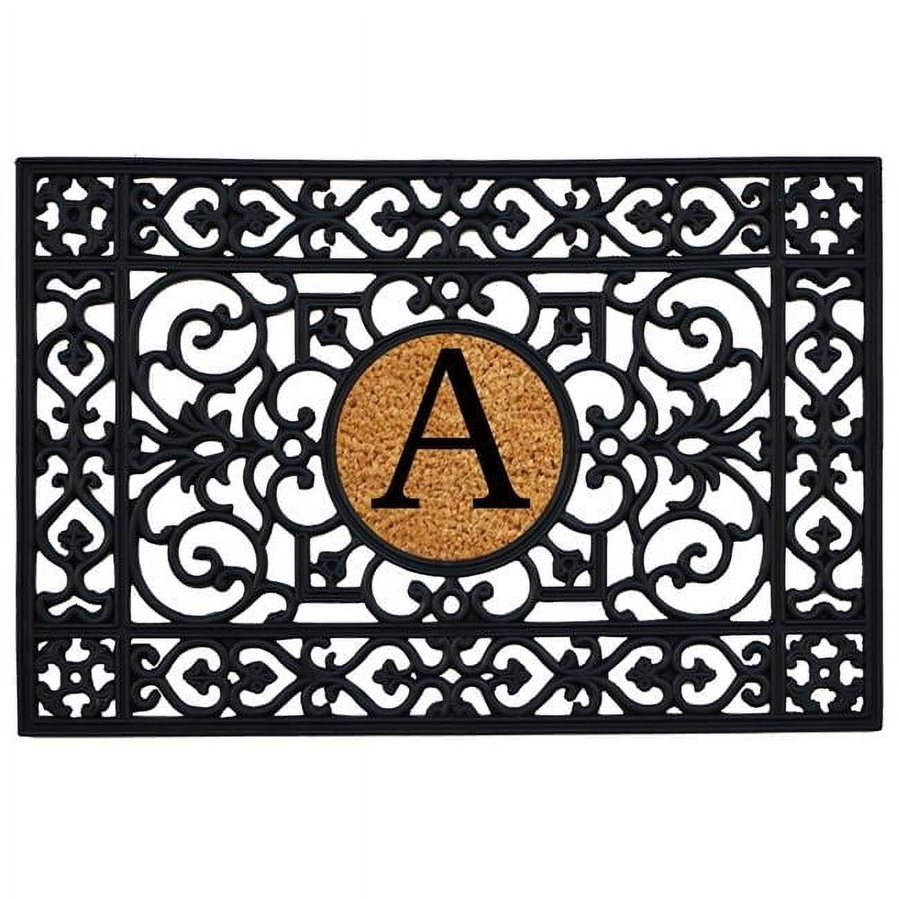 Black Rubber and Coir Monogrammed Rectangular Entrance Rug
