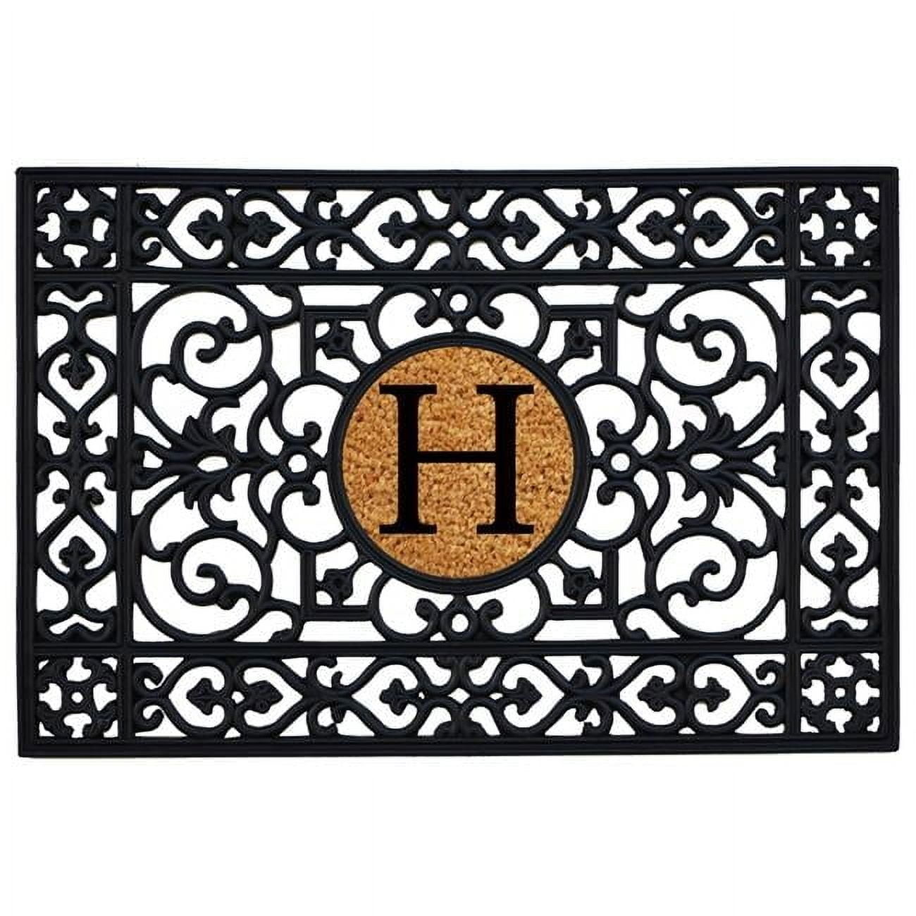 Black Rubber and Coir Monogrammed Outdoor Doormat, 24" x 36"
