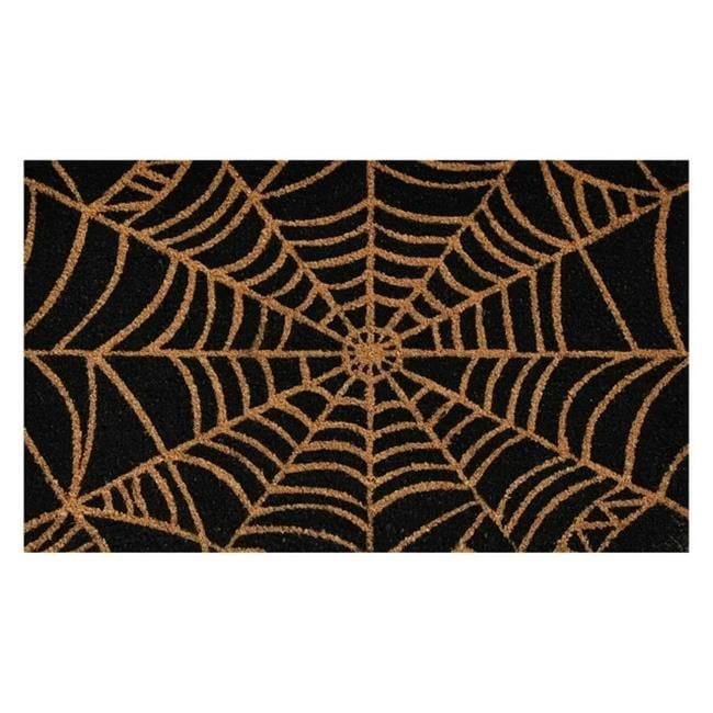 Natural and Black Coir Spider Web Outdoor Doormat 17" x 29"