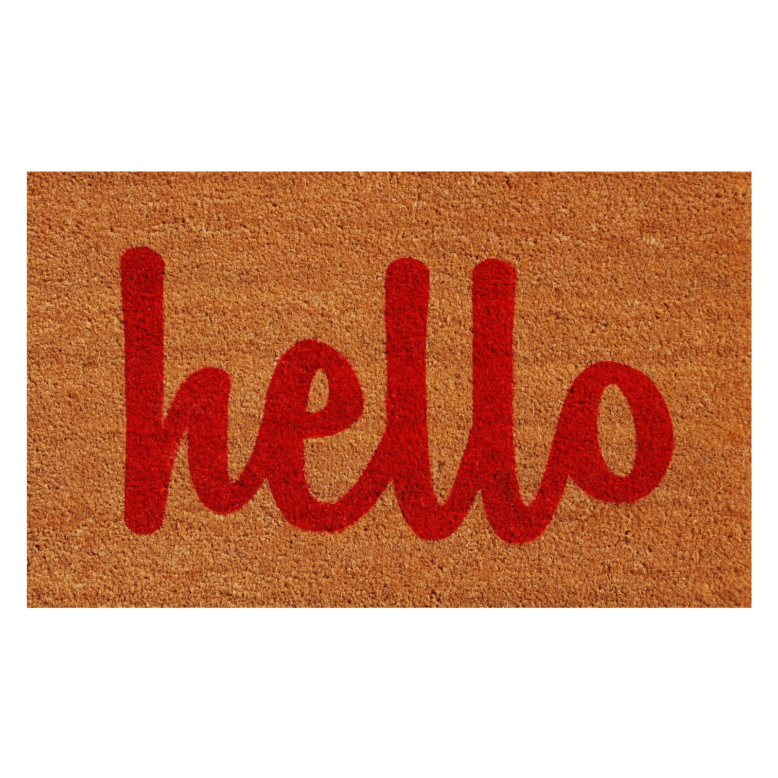 Charming 'Hello' Natural & Red Coir Outdoor Doormat 17" x 29"
