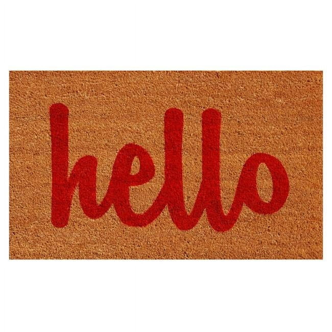 Natural Coir Red Script Hello Outdoor Doormat