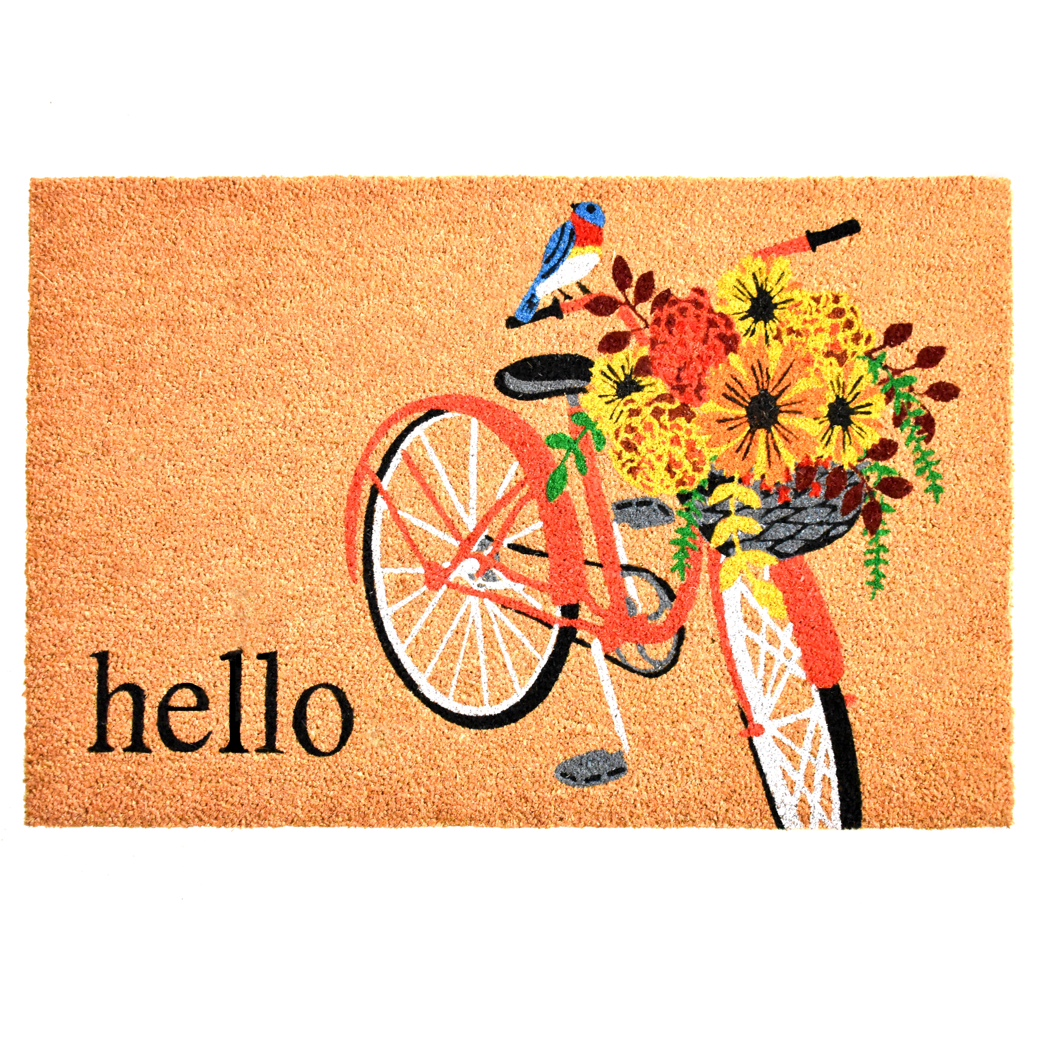 Floral Bicycle Coir Door Mat with Vinyl Backing