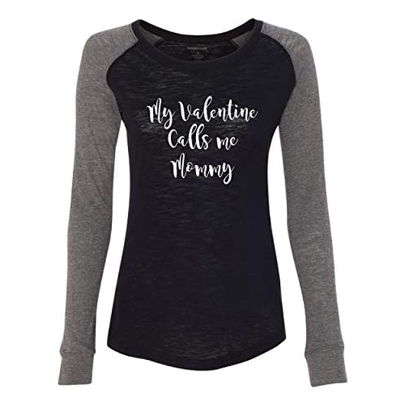 Calls Me Mommy Valentine's Day Women's Raglan Long Sleeve Shirt-Black/Granite-XXL