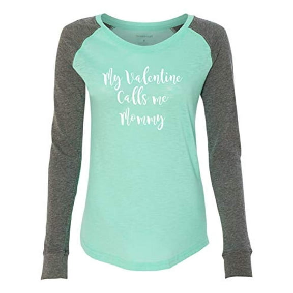 Calls Me Mommy Valentine's Day Women's Raglan Long Sleeve Shirt-Mint/Granite-XL