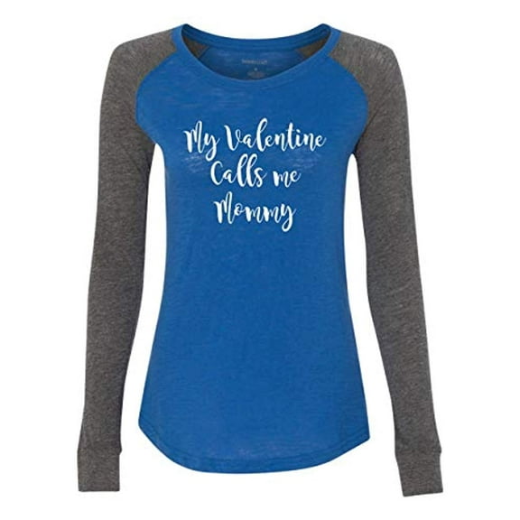 Calls Me Mommy Valentine's Day Women's Raglan Long Sleeve Shirt-Royal/Granite-Large