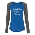 thumbnail image 1 of Calls Me Mommy Valentine's Day Women's Raglan Long Sleeve Shirt-Royal/Granite-Small, 1 of 4