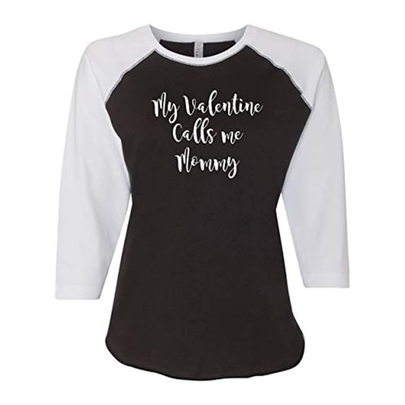 Calls Me Mommy Valentine's Day Women's Raglan Shirt-Solid Black/White-XL
