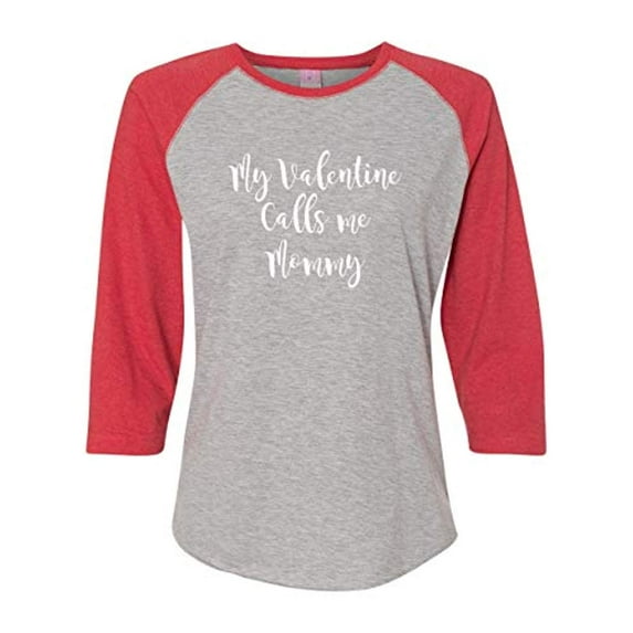 Calls Me Mommy Valentine's Day Women's Raglan Shirt-Vintage Heather/Vintage Red-Small