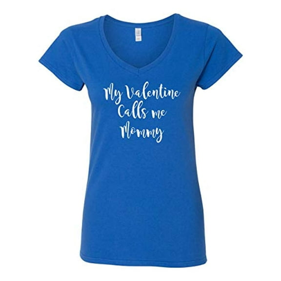Calls Me Mommy Valentine's Day Women's V-Neck Shirt-Royal Blue-Medium