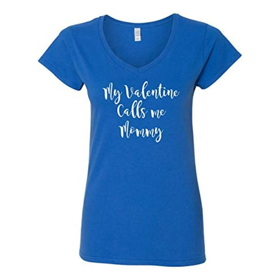Calls Me Mommy Valentine's Day Women's V-Neck Shirt-Royal Blue-Small