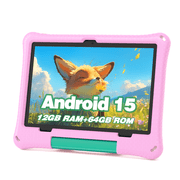Callsky 10.1" Android 15 Kids Tablet, ABCmouse Authorized Learning App, HD Display, 8-Hour Battery, Parental Controls, Google Kids Space, Pink