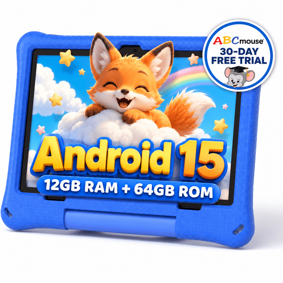 Callsky 10.1-Inch Kids Tablet, Android 15, ABCmouse Authorized Learning App, 12GB+64GB, Google Kids Space, Parental Controls, 8-Hour Battery, Blue