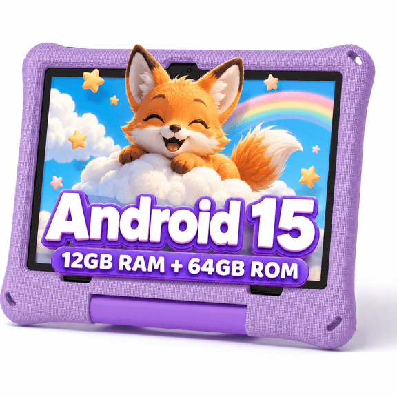 Callsky 10.1 inch Android 15 Kids Tablet, ABCmouse Authorized Learning App, 12GB+64GB, 8-Hour Battery, Parental Controls, Google Kids Space, Purple