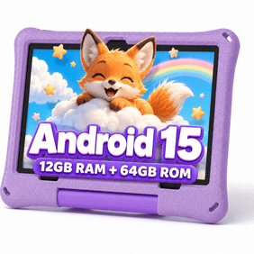 Callsky 10.1 inch Android 15 Kids Tablet, ABCmouse Authorized Learning App, 12GB 64GB, 8-Hour Battery, Parental Controls, Google Kids Space, Purple