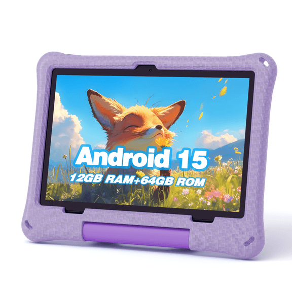 Callsky 10.1 inch Android 15 Kids Tablet, 12GB 64GB, 10-Hour Battery, Parental Controls, Google Kids Space, Purple