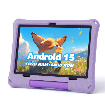 Callsky 10.1 inch Android 15 Kids Tablet, 12GB+64GB, 10-Hour Battery, Parental Controls, Google Kids Space, Purple