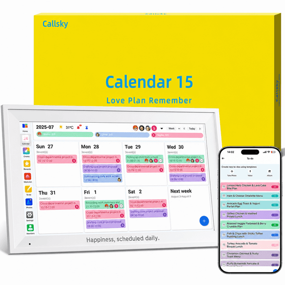 Callsky Digital Calendar with 15.6-inch Touchscreen, Smart Family Wall Planner & Chore Chart, Sync Calendars, 1080P Photo Frame