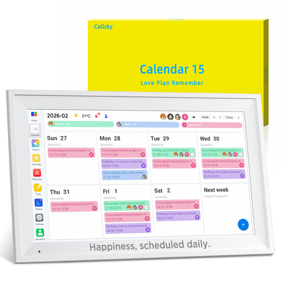 Callsky 15.6 Inch Digital Calendar WiFi Smart Digital Calendar Planner & Chore Chart, 1080P FHD Interactive Touchscreen Digital Picture Frame, Display for Family Schedules and All Apps Full Free