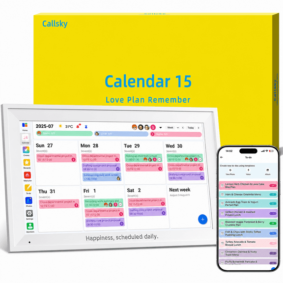Callsky Digital Calendar with 15.6-inch Touchscreen, Smart Family Wall Planner & Chore Chart, Sync Calendars, 1080P Photo Frame