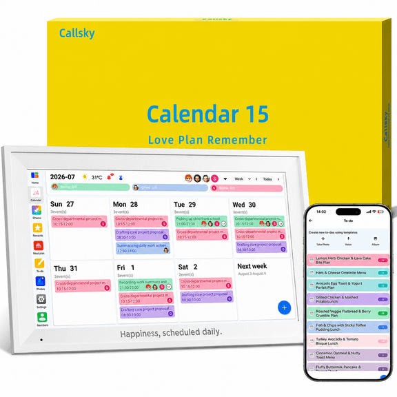 Callsky Digital Calendar with 15.6-inch Touchscreen, Smart Family Wall Planner & Chore Chart, Sync Calendars, 1080P Photo Frame