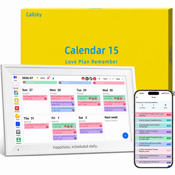 Callsky Digital Calendar with 15.6-inch Touchscreen, Smart Family Wall Planner & Chore Chart, Sync Calendars, 1080P Photo Frame