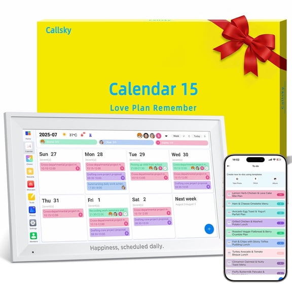 Callsky 15.6 inch Digital Calendar, Ultra-Smooth Smart Family Wall Planner & Interactive Touchscreen Chore Chart, Real-Time Sync Schedules, 1080P Photo Frame with 1-Month Free Trial
