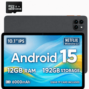 Callsky 10.1 Inch Tablet,Android 15 Tablet, 12GB RAM, 192GB Total Storage, Octa-Core Processor, Wi-Fi 6,7-Hour Battery Deep Gray