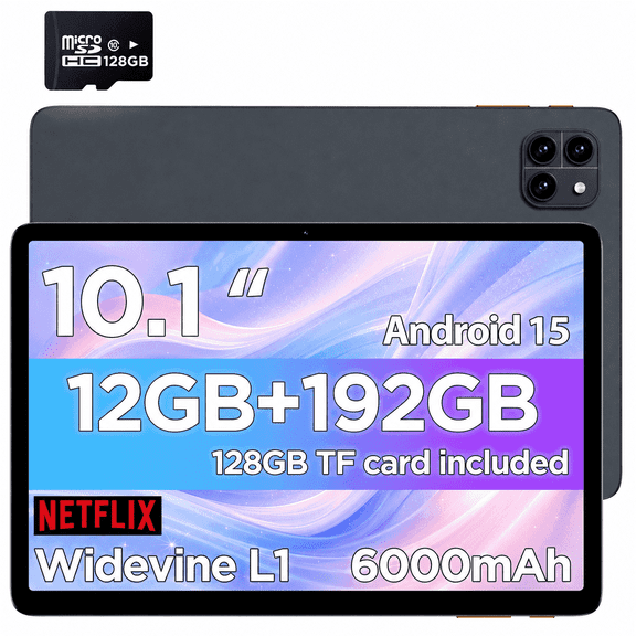 Callsky Tablet 10.1 Inch Android 15 , Up to 12GB RAM, 192GB, Deep Gray