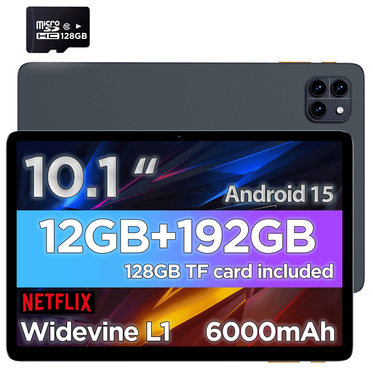 Callsky Tablet 10.1" Octa-core Processor Android 15 Tablet with 12GB RAM 192GB ROM (Expand to 2TB) 1280x800 IPS HD Display 6000mAh WiFi 6/BT 5.4 Deepgray