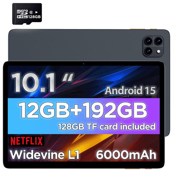 Callsky Tablet 10.1" Octa-core Processor Android 15 Tablet with 12GB RAM 192GB ROM (Expand to 2TB) 1280x800 IPS HD Display 6000mAh WiFi 6/BT 5.4 Deepgray