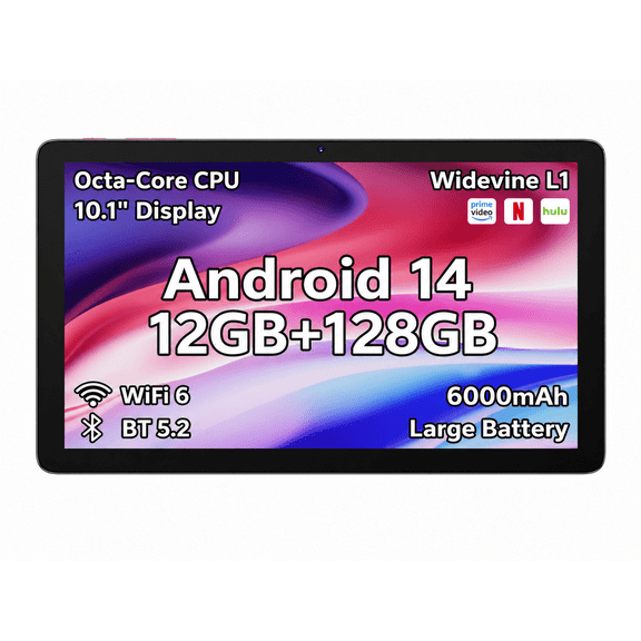 Callsky 10.1-inch Android 14 Tablet, 12GB RAM (3GB+9GB Extended), 128GB ROM, Octa-Core A523, Black
