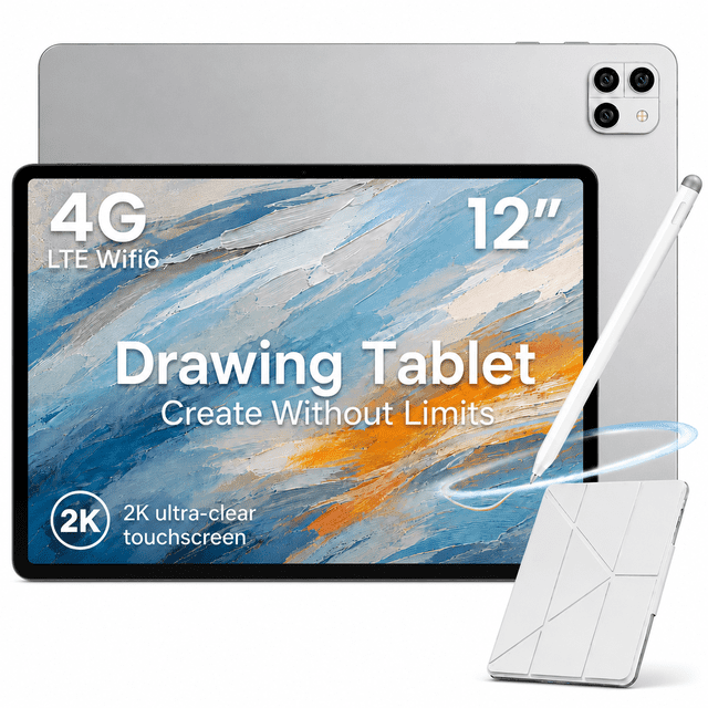 Callsky Tablet 12-Inch, Android 15 Tablet, 4G LTE, 16GB+256GB, 2K, Stylus & Case