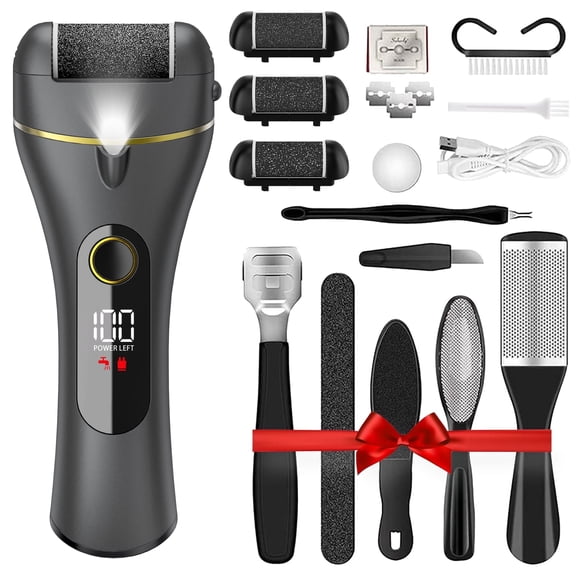 YOOVEE Callus Remover for Feet, Electric Foot File with 3 Rollers, 2 Speeds - Professional Rechargeable Pedicure Kit for Dead, Hard, Cracked, Dry Skin Includes Foot Scrubber (Black)