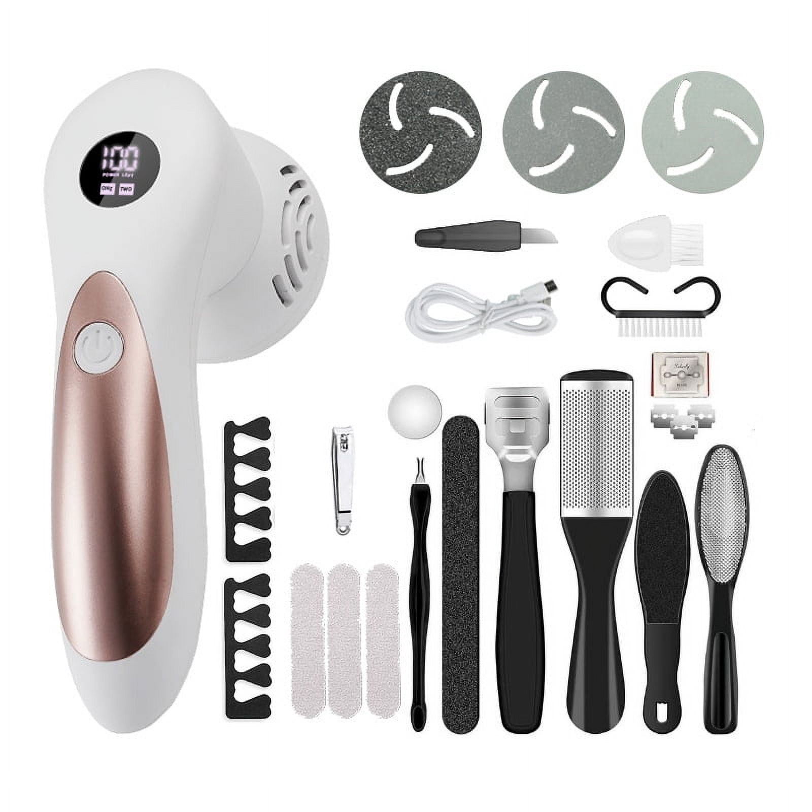 Callus trimmer, foot care, electric foot grinder, pedicure device, intelligent digital display and dual-speed adjustment, easy to clean and washable.