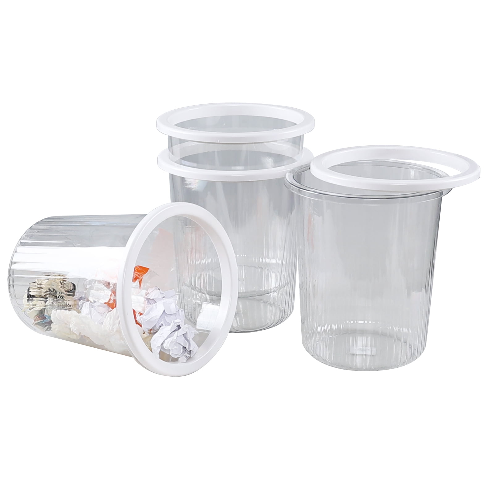 Callyne 2.6 Gallon Acrylic Clear Round Plastic Bathroom Garbage Can, 4 ...