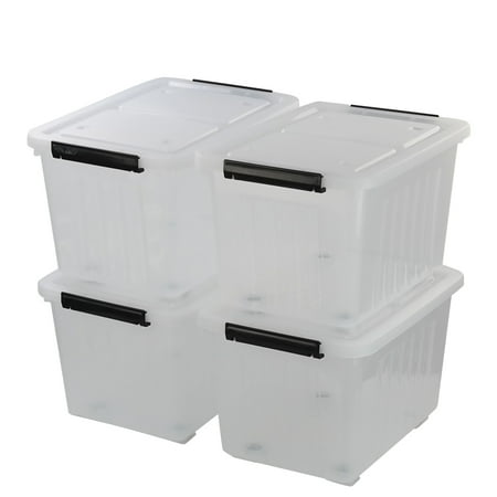 Callyne 30 L Clear Plastic Storage Box with Wheels, 4-Pack Clear Plastic Storage Latch Bin
