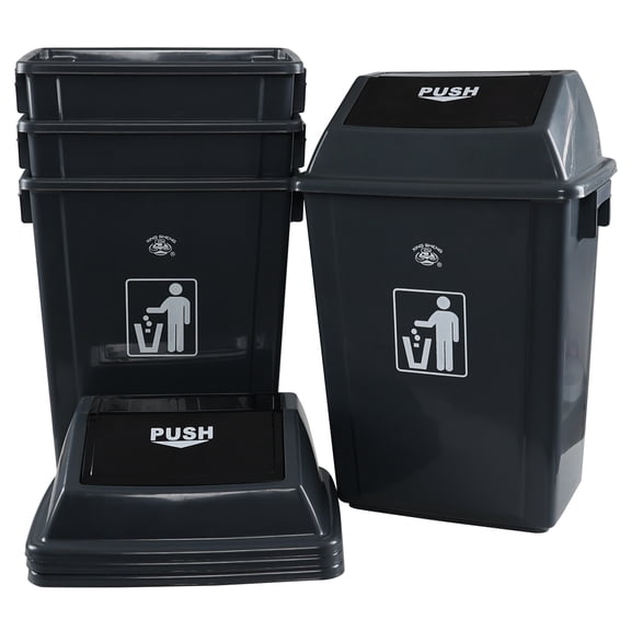 Callyne 4 Pack 15 Gallon Kitchen Trash Can, Tall Plastic Kitchen Garbage Can with Swing Top, Gray