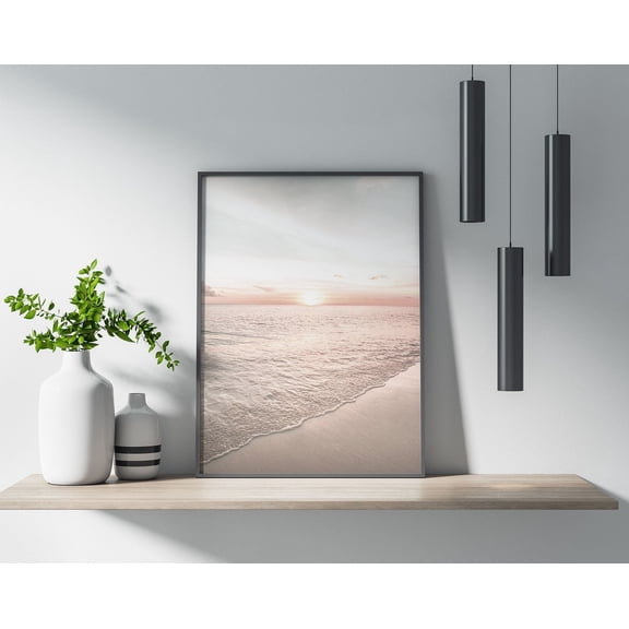 Calm Beach Sunset Nature Art Minimalist Design, Unframed Canvas 12x16in