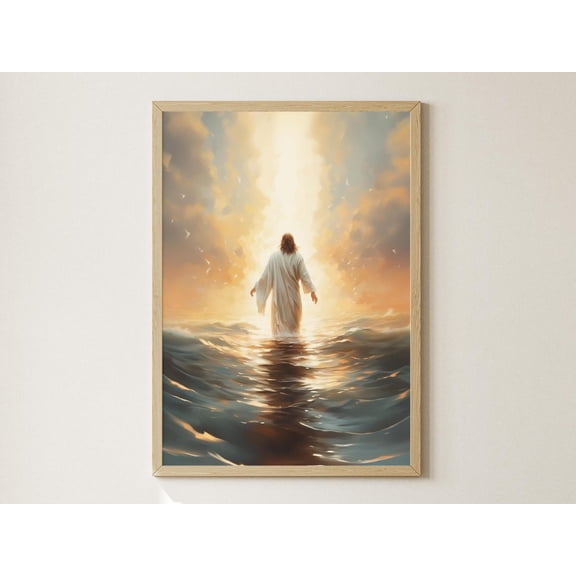 Calm Above Chaos, Jesus Walks On Water Print, Christian Artwork, Christian Digital Art, Bible Verse Wall Art, Catholic Art, Lds Painting, Unframed Poster Size 16x24