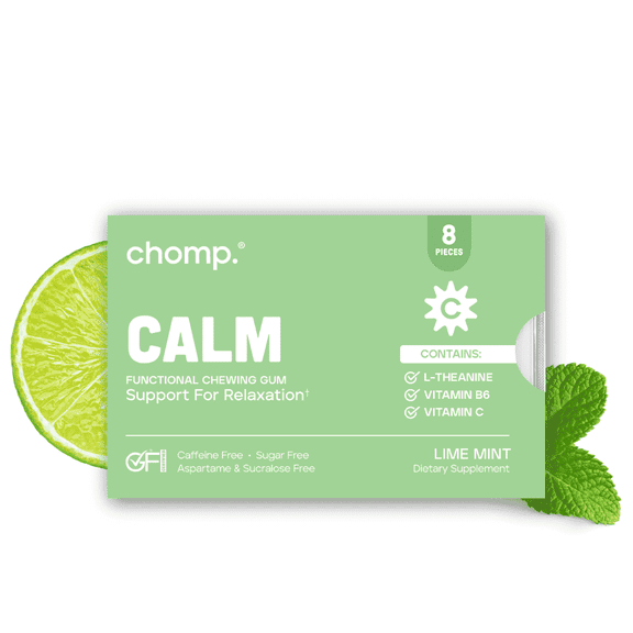 Chomp Gums - Calm (Lime Mint) - Healthy Chewing Gum – L-Theanine + Vitamin B6 + Vitamin C – Aspartame & Sugar Free