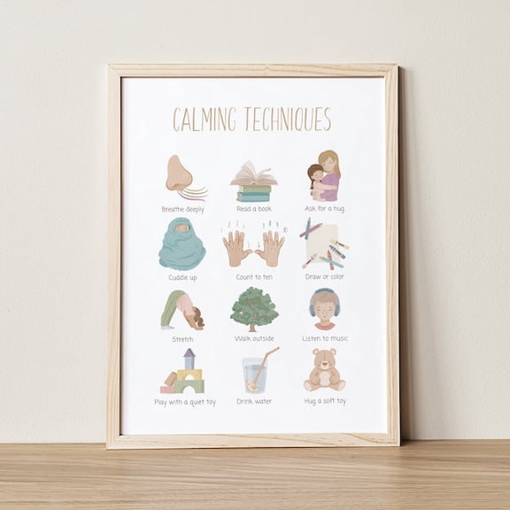 Calm Corner Print: Calming Strategies Poster, Boho Classroom Decor, Unframed Paper Poster 24x36in