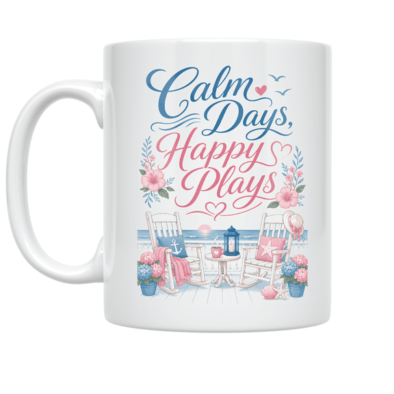 Calm Days Happy Plays Design - Peaceful Retiree - 11 oz Ceramic Coffee Mug